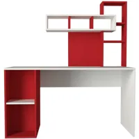 cotecosy - bureau avec étagère intégré cicero bois rouge et blanc - blanc / rouge