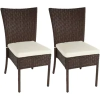 2x chaise en poly rotin hhg 949, chaise de balcon chaise de jardin, empilable brun, coussin crème - brown