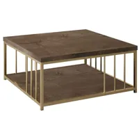 cotecosy - table basse carrée olliana 90x90cm bois foncé et métal or - bois foncé