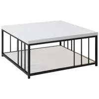 cotecosy - table basse carrée olliana 90x90cm bois blanc et métal noir - blanc / noir