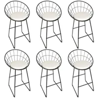 aqrau - lot de 6 chaises métal/chaise bar minimaliste/chaise salon/chaise fer forgé/tabouret haut/noir