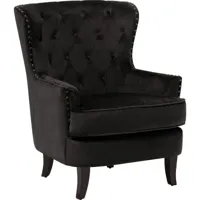 beliani - fauteuil chesterfield en tissu noir haut dossier à clous pieds courbes viborg - bois foncé