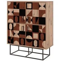 buffet haut style industriel 4 portes feneta bois clair motif géométrique marron foncé et noir - noir / marron
