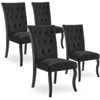 intensedeco - lot de 4 chaises capitonnées chaza velours noir - noir