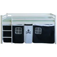 lit mezzanine 90x200cm avec échelle en bois blanc et toile noir pirate - noir