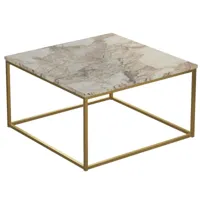table basse daria 72x72cm bois effet marbre blanc et métal or - blanc / or