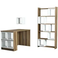 cotecosy - ensemble bureau bibliothèque et étagère officila bois naturel et blanc - bois / blanc