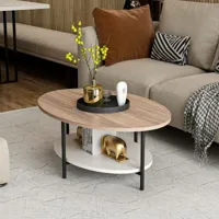 cotecosy - table basse ovale mekong 60x90cm métal noir et bois blanc et chêne clair - blanc / chêne