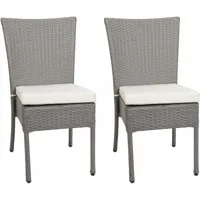 lot de 2 chaises en poly rotin hhg 949, chaise de balcon chaise de jardin, empilable gris, coussin crème - grey