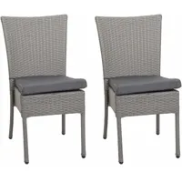 lot de 2 chaises en poly rotin hhg 949 chaise de jardin, empilable gris, coussin gris foncé - grey