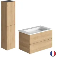 meuble vasque 80 cm burgbad cosmo chêne cachemire + colonne chêne flanelle - chêne cachemire