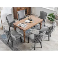 chaise gris velours chaise de salle à manger， avec piqûres, structure en bois massif, gris 6 pièces - gris