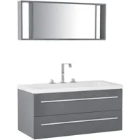 beliani - meuble vasque gris avec miroir et 2 tiroirs à système de fermeture amortie almeria - blanc