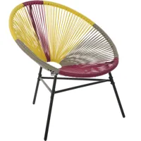beliani - chaise fauteuil type spaghetti en rotin pe rose beige et jaune design tendance pour salon chambre terrasse ou jardin moderne et industriel
