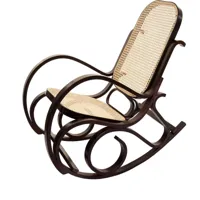 rocking-chair fauteuil à bascule, couleur noyer, rotin - brown