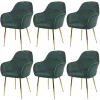 lot de 6 chaises de salle à manger hhg-240, chaise de cuisine, design rétro velours vert, pieds dorés - green