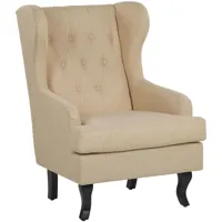 fauteuil bergère en tissu beige style rétro assise rembourrée pieds en bois alta - noir