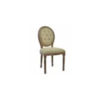 chaise médaillon bois et lin beige - 48x46x96cm - beige