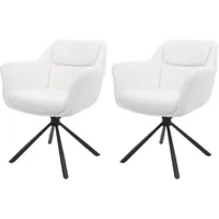 jamais utilisé] lot de 2 chaises de salle à manger hhg 659, chaise de cuisine chaise, pivotante auto-position, tissu/textile blanc bouclé - white