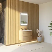 kiamami valentina - meuble salle de bain mural courbe 70cm chêne miel avec vasque en résine los angeles