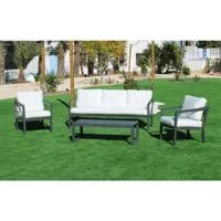 salon de jardin sofa acapulco-8 - finition anthracite, tissus blanc - hevea
