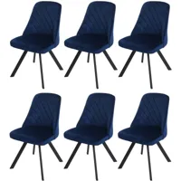 jamais utilisé] lot de 6 chaises de salle à manger hhg 896, chaise de cuisine, métal velours bleu - blue