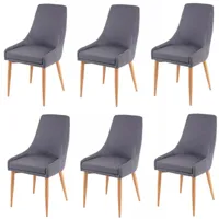 jamais utilisé] 6x chaise de salle à manger hhg 195 ii, fauteuil, style rétro tissu gris foncé - grey
