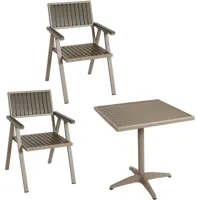 jamais utilisé] lot de 2 chaises de jardin + table de jardin hhg 861, chaise table outdoor, alu aspect bois champagne, gris - grey