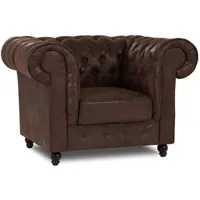 fauteuil chesterfield en tissu microfibre vintage marron - wilston - marron