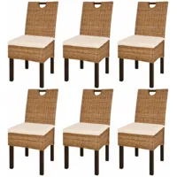 lot de 6 chaises de salle à manger cuisine design moderne rotin kubu bois de manguier - noir
