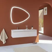 kiamami valentina - meuble de salle de bains suspendu blanc, lavabo décentré et miroir en forme de goutte d'eau seattle