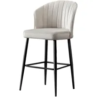 cotecosy - lot de 2 chaises de bar iria velours blanc crème et métal noir - crème