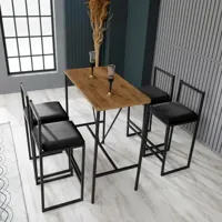 cotecosy - ensemble table et 4 chaises de bar koumo bois clair, métal et velours noir - noir