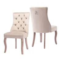 chaise 4 pieds chaise velours chaise de salle à manger avec piqûre de bouton set 2 pcs gris beige - couleur beige