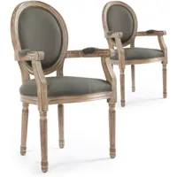 cotecosy - lot de 2 chaises médaillon louis xvi cosy tissu gris - gris