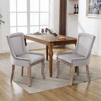 lot de 2 chaises de salle à manger - chaise rembourrée avec garniture en tête de clou, pieds en bois massif, revêtement en velours - 91x61x55cm gris