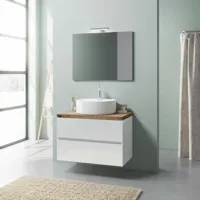 armoire de toilette suspendue 80cm blanc brillant, lavabo, miroir 80x60 elba