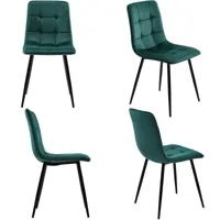 lot de 4 chaises de salle à manger - chaise rembourrée design avec dossier assise en velours structure en métal - vert foncé