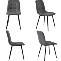 lot de 4 chaises de salle à manger - chaise rembourrée design avec dossier assise en velours structure en métal - gris