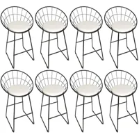 aqrau - lot de 8 chaises métal/chaise bar minimaliste/chaise salon/chaise fer forgé/tabouret haut/noir