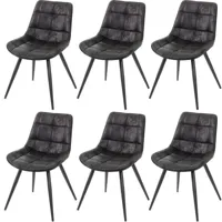 [jamais utilisé] 6x chaise de salle à manger hhg-964, chaise de cuisine, rembourrée, look rétro en daim tissu / textile noir - black