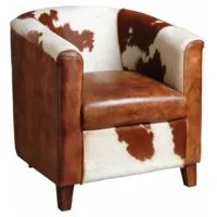 aubry gaspard - fauteuil club en cuir et peau de vache - marron