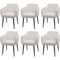 lot de 6 chaises de salle à manger hhg 073, chaise rembourrée, chaise de cuisine avec accoudoirs, tissu/textile métal crème-blanc - white