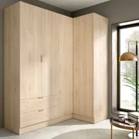 dmora - armoire sillara, meubles d'angle pour chambre à coucher, armoire d'angle avec 4 portes battantes, 174x91h184 cm, chêne, avec emballage