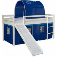 lit mezzanine pour enfant avec sommier toboggan tunnel rideau modèle bleu 90x200 cm - bleu