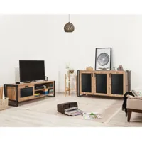 ensemble meuble tv et buffet style industriel brigit métal noir et bois clair - bois / noir