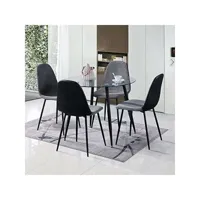 ensemble table et 4 chaises salle manger,ronde table à manger moderne en verre et 4 velours chaises set table et chaise salle a manger de cuisine