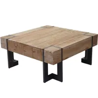 table basse de salon hhg-887, sapin massif rustique 40x90x90cm - brown