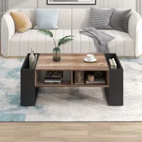 wishdor - table basse fixe 106.4 x 40 x 60 cm avec 1 tiroir et 4 compartiments de rangement en bois et en mdf pour la salon. marron et noir