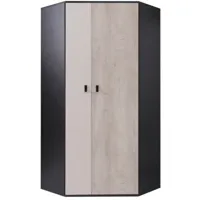 mobilier1 - armoire d'angle omaha h101, noir + chêne + beige, 190x90x90cm, portes d'armoire: avec des charnières - noir + chêne + beige